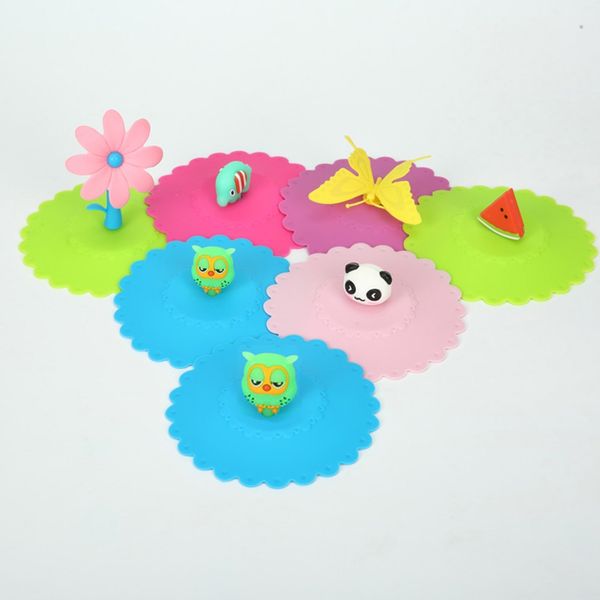 

5pcs coffee mug suction lid cup cover seal cartoon silicone dust cover airtight