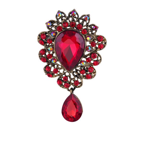 

bridal women's rhinestone drop dangle brooch pin red, Gray
