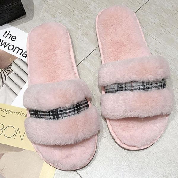 

pink mule fashion rhinestone women indoor slippers warm fur home floor bedroom shoes soft sole non-slip female cotton slippers, Black