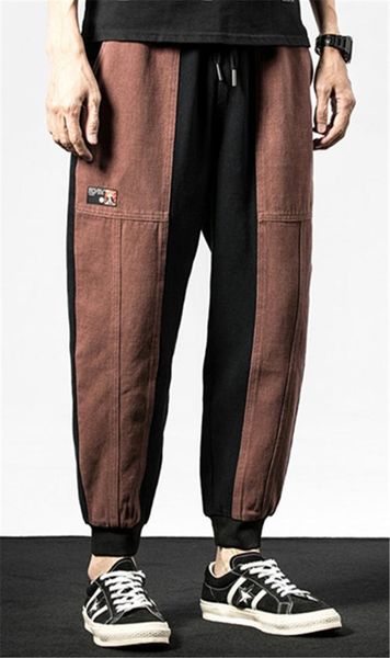 

designer harem pants casual patchwork color long mens pants drawstring mid waist male trousers, Black