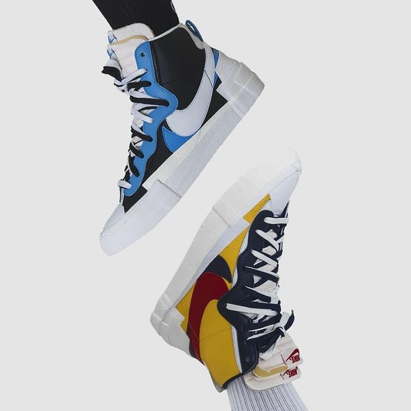 

drop ship designer authentic sacai x nikÃ¨ blazer yellow varsity red maize white blue men basketball shoes sports sneakers 120105