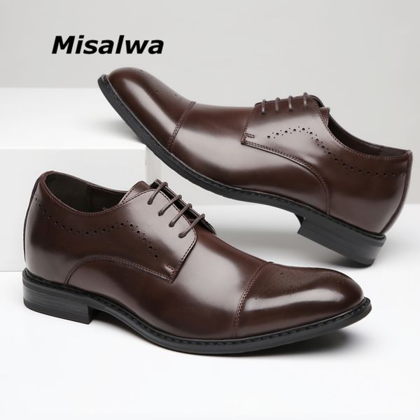 

misalwa 5cm height increase men brogue leather dress shoes classic brown black square toe derby formal shoes elevator high heel