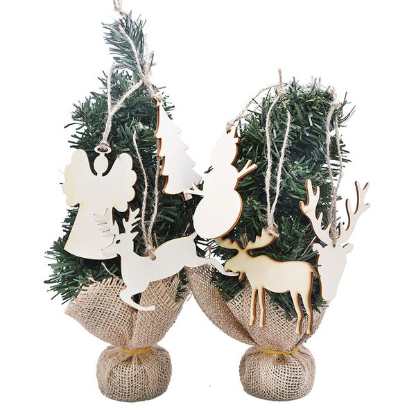 

10pcs new wooden christmas pendants diy ornaments for christmas tree hanging pendant gift elk snowman angel decoration