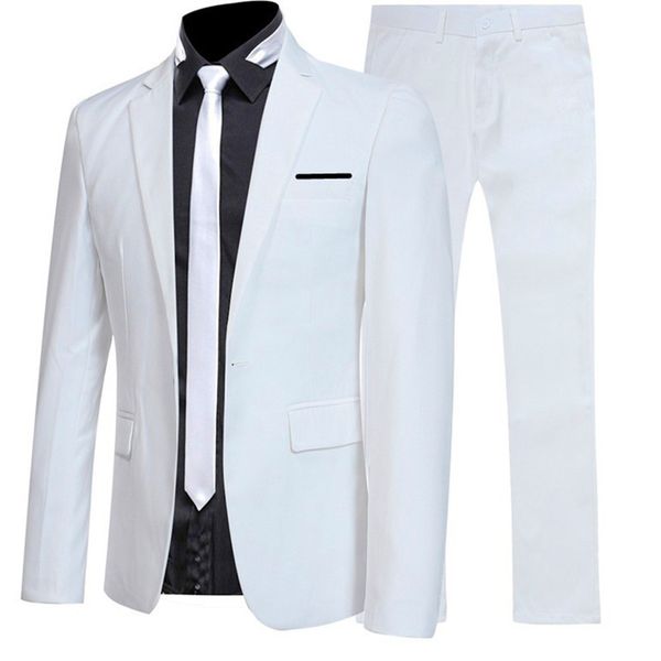 

new 2020 men's suit two-piece (jacket+pants )men's business slim casual suit male youth groom wedding suits custom made, White;black