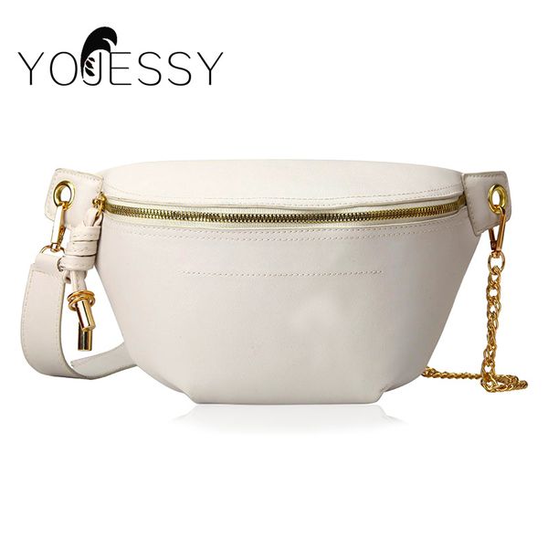

yojessy pu leather women waist bags shoulder bag chain belt crossbody female chest bag bolsa feminina
