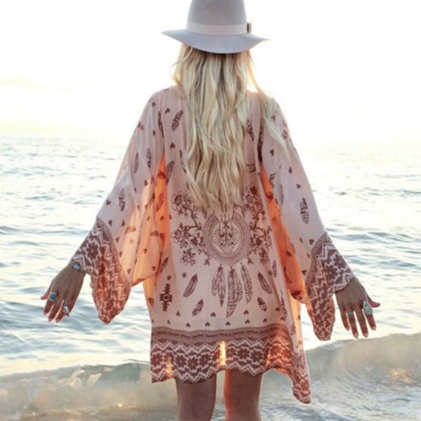 

summer women loose bikini cover up bathing suit swimwear vintage print beach wear sarong wrap scarf pareo beach dress
