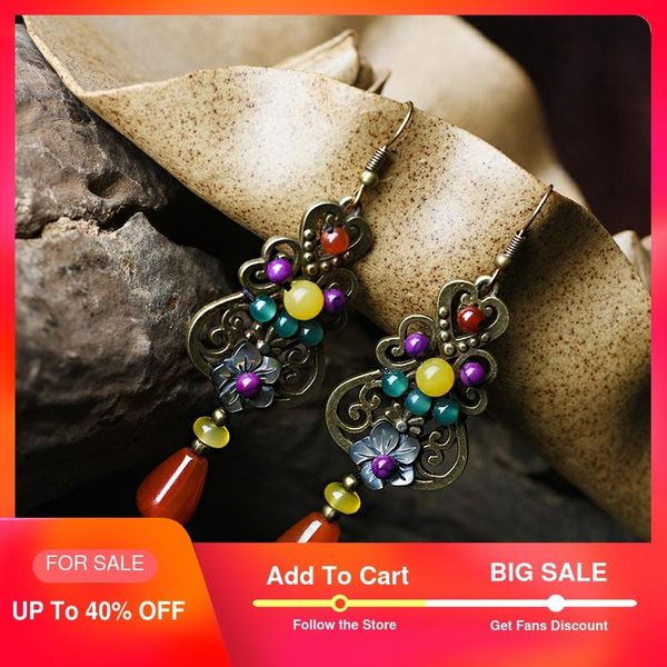 

ethnic earrings for women drop shell flower geometric earrings red stone long hanging vintage women accessories jewelry, Silver