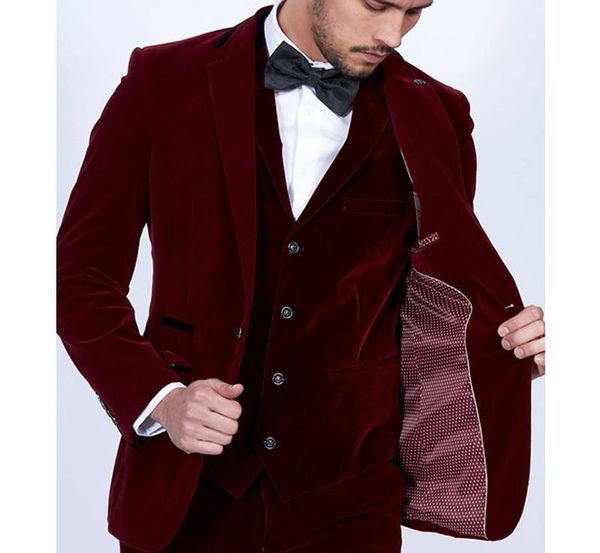 

custom made groom tuxedos burgundy velvet men suits slim fit 3 piece blazer tailor made wine red groom prom party tuxedo(jacket pants vest, Black;gray