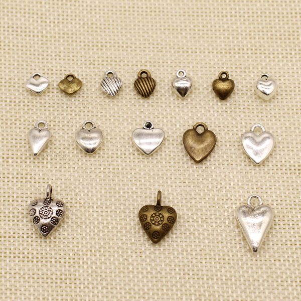 

60 pieces supplies for jewelry materials small 3d heart hj201, Bronze;silver