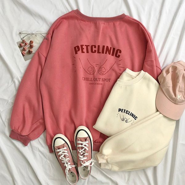 

mooirue pink kawaii sweatshirt women lovely concise kitten palm around printing thickening beige, Black