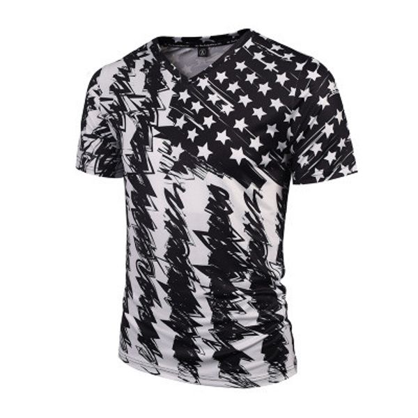 

t-shirt 2019 new men's fashion summer v collar abstract star 3d printing shirt stretch slim men's clothing, White;black