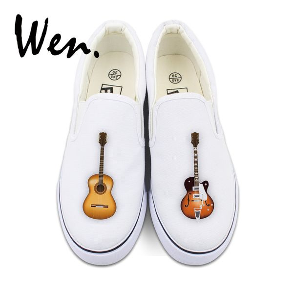 

wen men low lazy slip on shoes musical instrument guitar original design women canvas sneakers platform pedal plimsolls, Black