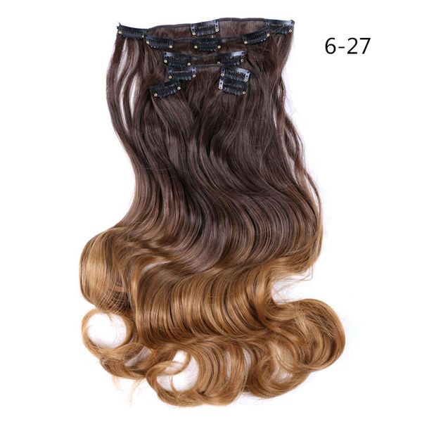 

shanghair 22 inchs 12 clips in hair extensions long body wave hairstyle synthetic blonde black hairpieces heat resistant false hair