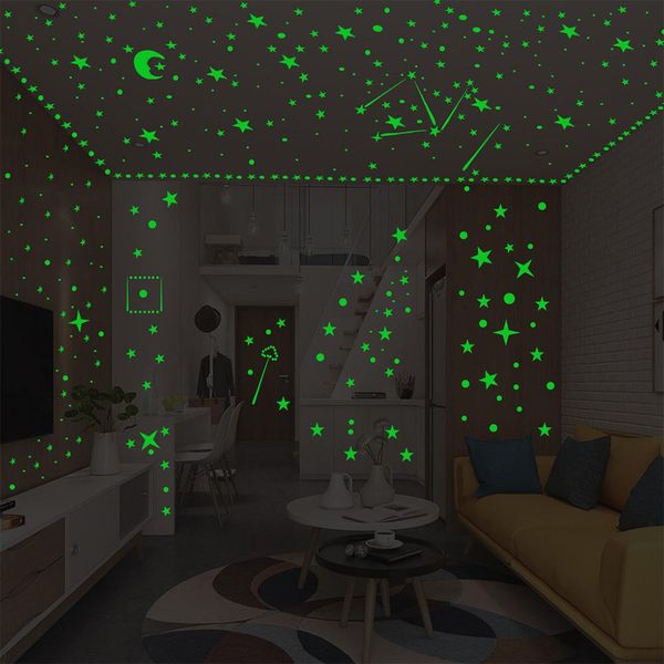 

asypets 597pcs fluorescence shooting star moon wall sticker for kids room decor