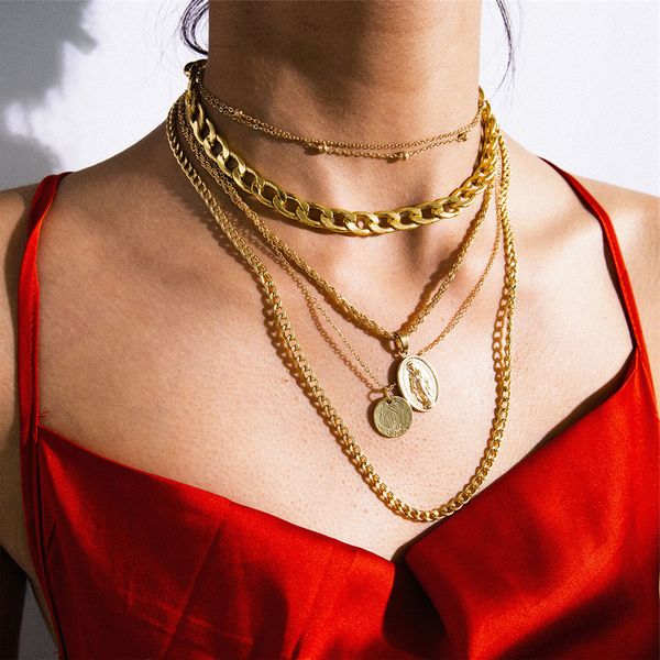 

преувеличенные многослойный коренастый шарик цепи колье ожерелье хип-хоп девы марии ожерелье заявление ювелирные изделия для женщин, Silver