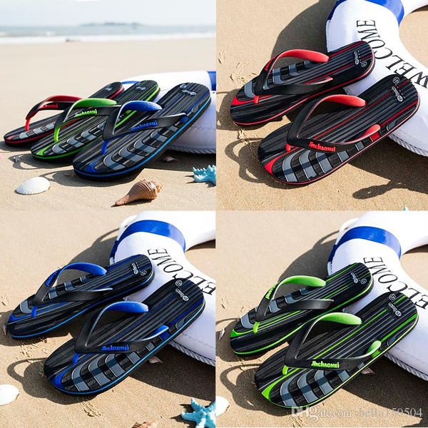 

2019 europe designer sandals mensstriped sandals causal non-slip summer huaraches slippers flip flops slipper summer outdoor beach slippers, Black