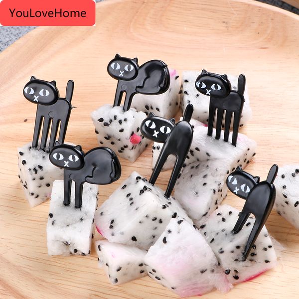 

cute 6pcs/pack party decor mini cartoon bento lunches toothpick snack cake dessert food fork black cat fruit fork