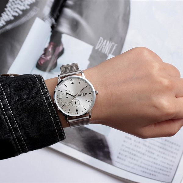 

high-end simple fashion men's watch classic quartz stainless steel watch, Slivery;brown