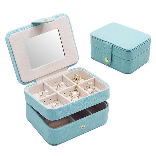 

simple jewelry display organizer display jewelry case boxes double layer leather earrings rings storage de joyas, Pink;blue
