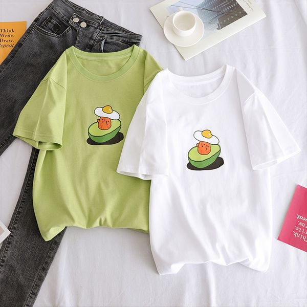 

2019 summer super cec short-sleeved t-shirt female students avocado green clothes ins loose clothing clothes and clothing fashion, White
