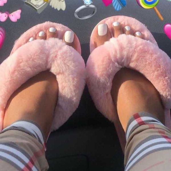 

slippers 2021 winter fashion women home faux fur warm shoes woman slip on flats female flip flops pink plus size 41, Black