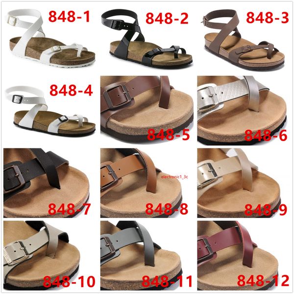 

latest style with orignal shoes box pack men s flat sandals women casual slipper male two buckle summer beach genuine leather footwear 35-46