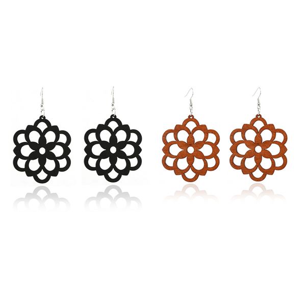 

sanshoor bohemain wooden drop earrings afro ethnic style personalized wood dangle jewelry for women gifts 2 pairs, Silver