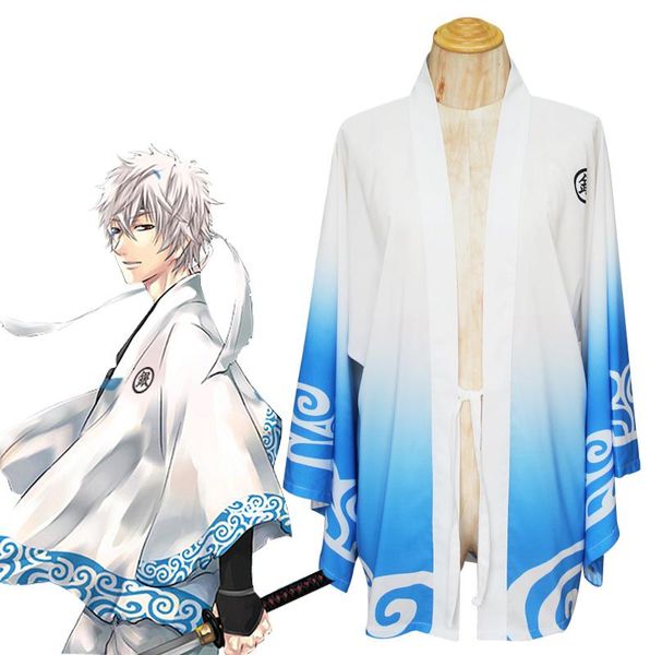 

as anime gintama sakata gintoki kimono cosplay halloween party costume chiffon cloak robe haori coat as, Black;red