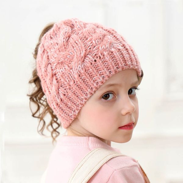 

dual-color knitted ponytail caps acrylic winter and autumn warm childrens pure hat fashional hats wool 2019 girl's skull new in bulk cb, White;black