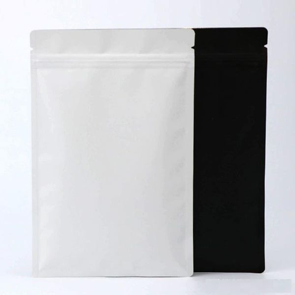 Matt White / Black Алюминиевой фольги самоклеющаяся сумка с плоским днищем Metallic Майларовых Черный Zip сумка еда мешка упаковкой