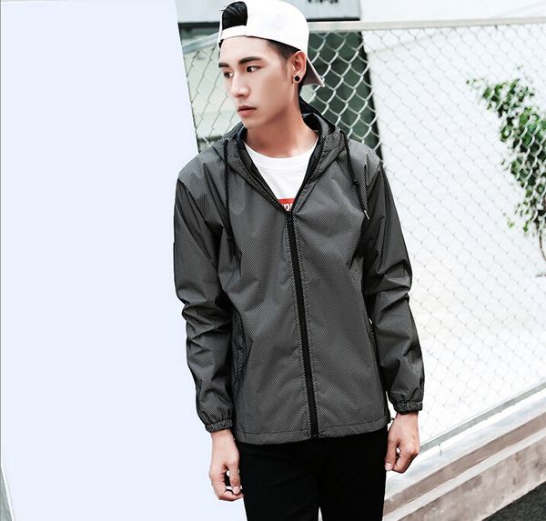 

tide brand jacket men women 3m reflective jacket casual hiphop windbreaker night sporting coat hooded fluorescent clothing, Black;brown