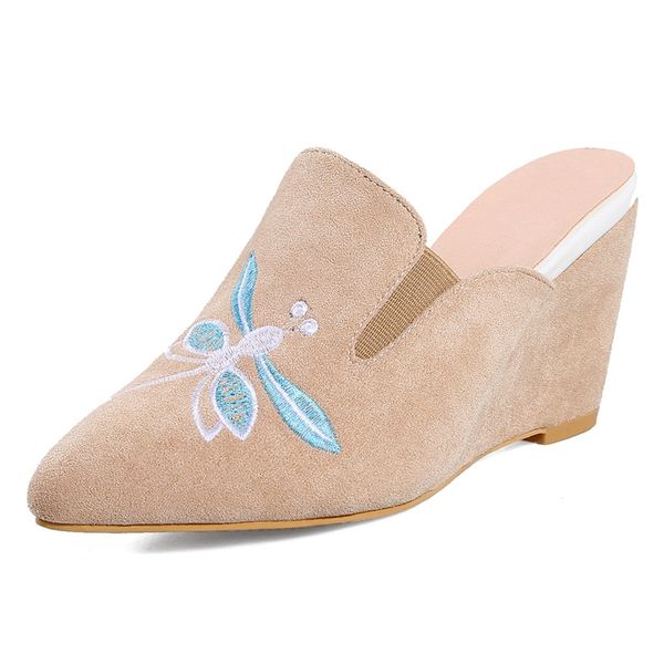 

women sandals embroider summer mules slippers shoes women wedges sandals outdoor women shoes, Black