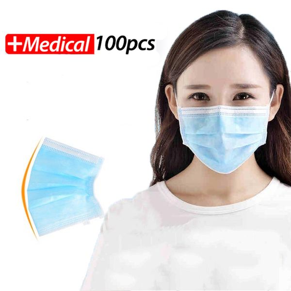 

100pcs disposable face masks 3-layer dustproof face mouth masks anti pm2.5 safety face care elastic men and women masks
