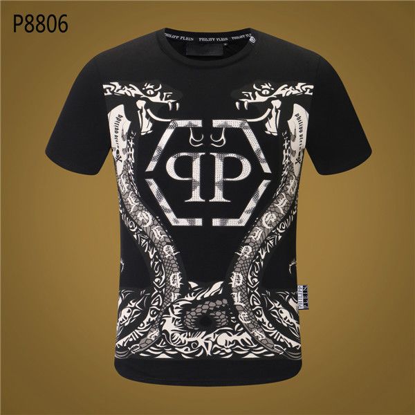 

luxury brand t shirt summer t shirt fashion mens printed phillip plain hip hop men women black short sleeve tees size -3xl, White;black