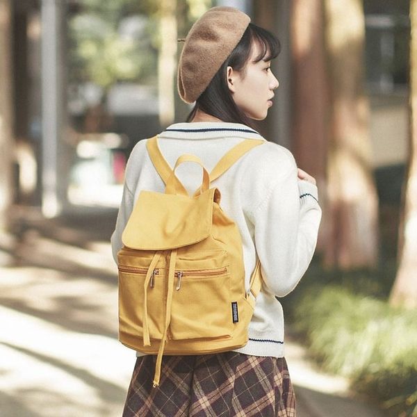 

solid color leisure canvas bag women's backpack women's bag korean version with college style travel backpack