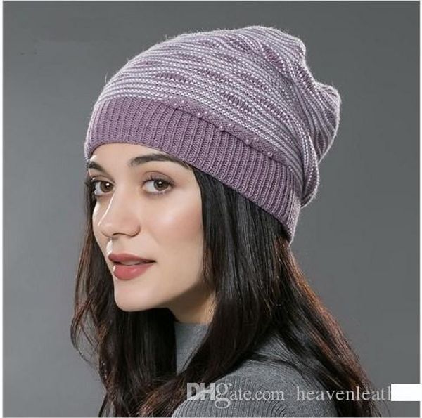 

fur wool knitted hat autumn winter women cotton hat casual caps with pearl decoration 2016 new sports beanies caps, Blue;gray