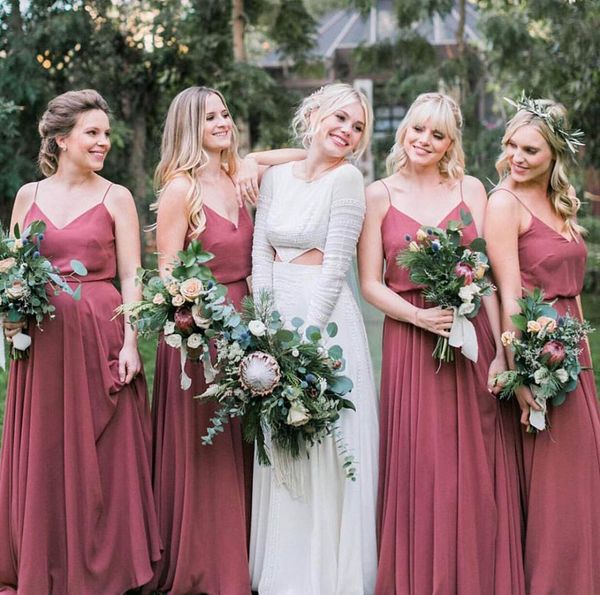 

simple design spaghetti straps bridesmaid dresses chiffon maid of honor dress for wedding party, White;pink