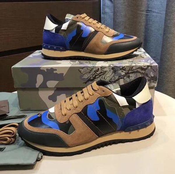 

new brand camouflage leather rock runner classic designer men women fashion rock studs sports sneakers flat eu35-46 with box, Black