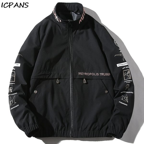 

icpans 2019 autumn turtleneck jackets men loose oversized black cotton hip hop streetwear pullover jacket tracksuit coat men, Black;brown