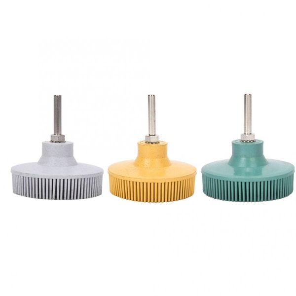 

3in 50#/80#/120# grit bristle disc emery rubber abrasive brush 1/4in shank deburring polishing grinding wheel