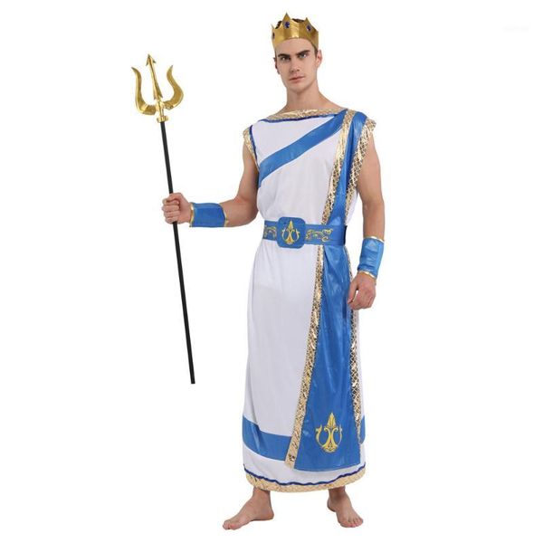 

men greek mythology king sea god neptune poseidon costumes halloween purim party carnival masquerade cosplay robe1, Black;red