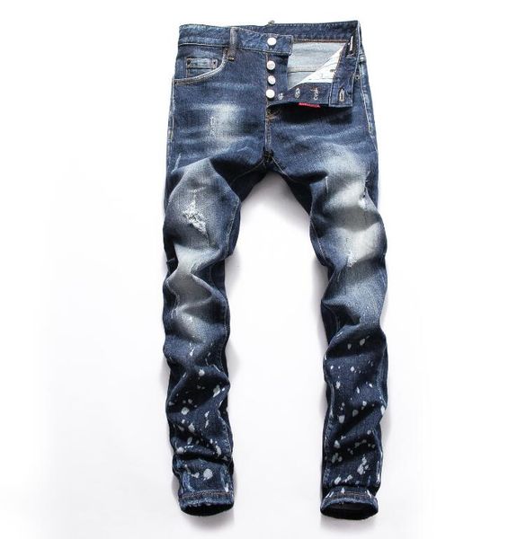 

New 2019 men ripped denim tearing jean navy cotton fa hion tight pring autumn men 039 pant a8031