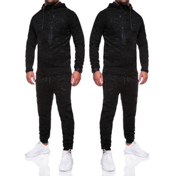 

2019 new style fashion men tracksuit hoodie suit long with hat print cotton trousers zipper with pocket set, Gray