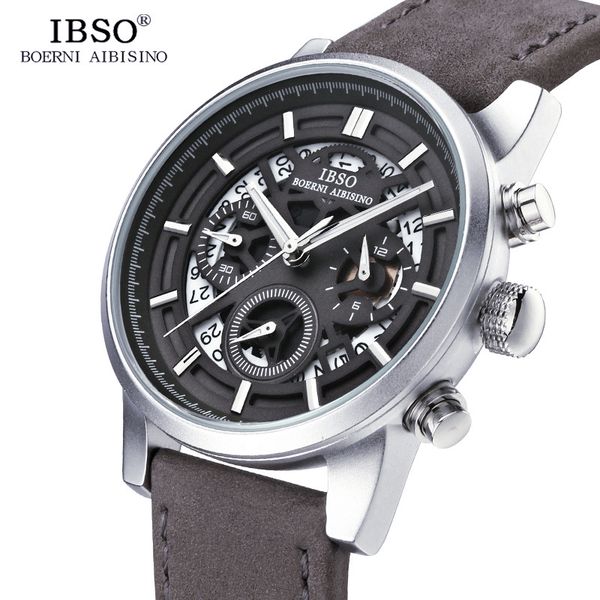 

ibso brand new hollow-carved mens watches 2019 calendar satch multifunction sports quartz watch men relogio masculino, Slivery;brown