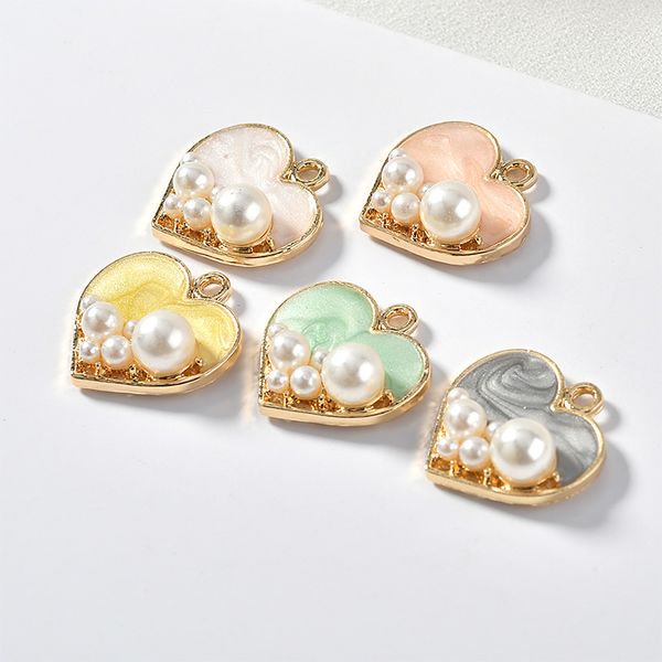 

10pcs/pack pearl heart enamel charms pendant metal golden for diy handmade, Bronze;silver