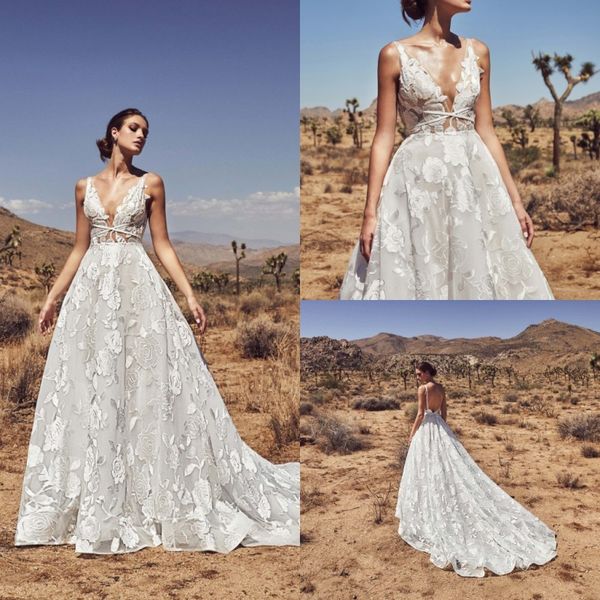 

калла бланш 2019 пляж свадебные платья v шеи спинки кружева аппликация boho свадебные платья для садов церковь развертки поезд свадебное пла, White