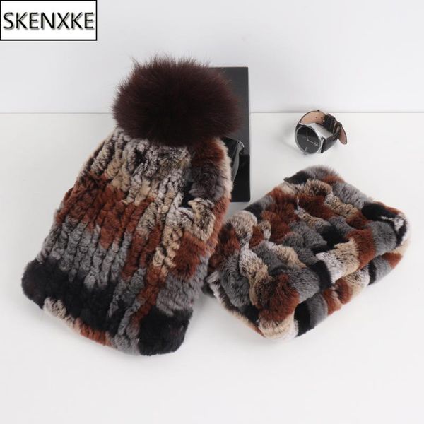 

2019 new fashion knitted good elastic real fur scarf hat sets women winter warm 100% natural rex fur scarves hats sets, Blue;gray