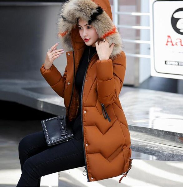 

2018 winter long cotton clothing with cap color fur collar women thick coat cotton tide wholesale discount, Black