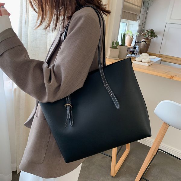 

large capacity vintage shoulder bags women pu leather solid handbags luxury office ladies big bag totes purse pocket