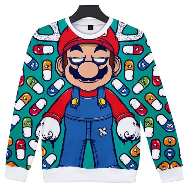 

новая горячие балахон женщина / мужчина мультфильм hoodies толстовка 3d печать письмо супер марио толстовка harajuku моды стиль streetwear в, Black